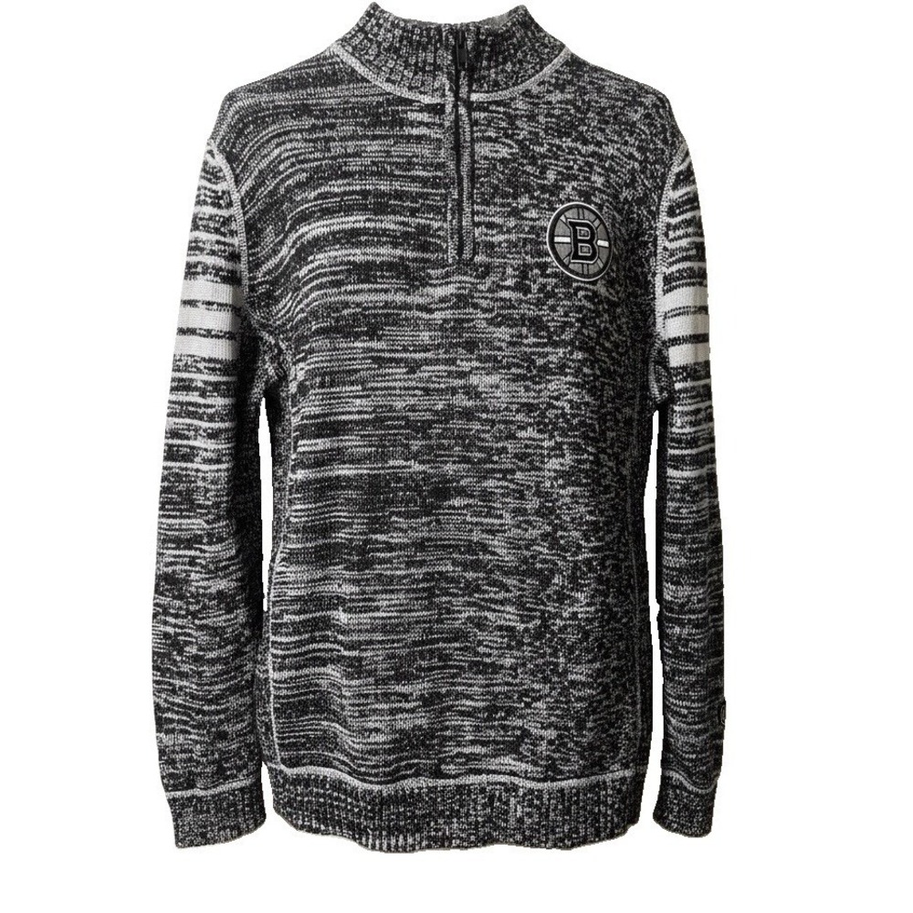Boston Bruins Old Time Hockey Causeway Collection 1/4 Zip Sweater Gray Black‎ XL
